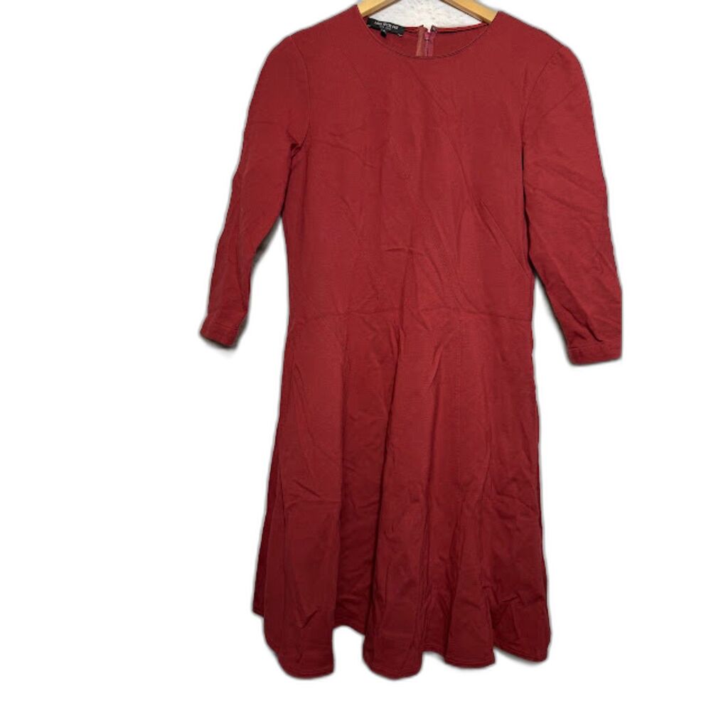 Lafayette 148 Dress Fit & Flare 3/4 Sleeve Burgundy Red Sz 8 Holiday Party Work